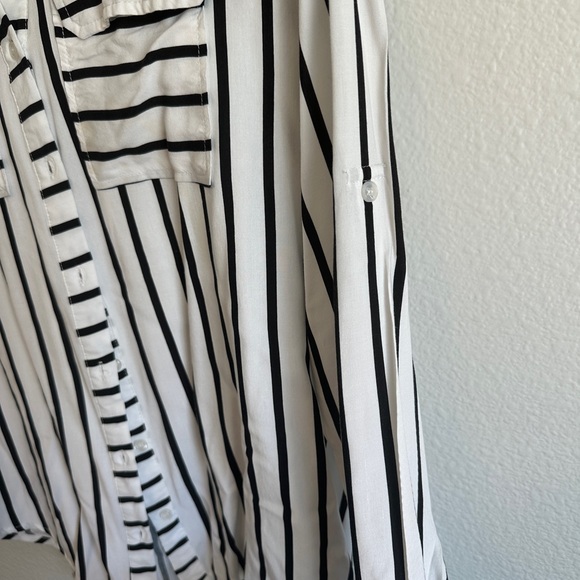 Milk & Honey Black and White Striped Button Down Shirt - Picture 5 of 9